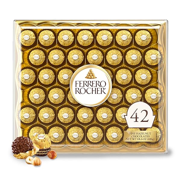 FERRERO ROCHER GOURMET HAZELNUT MILK CHOCOLATE VALENTINE’S DAY GIFT BOX, 42 INDIVIDUALLY WRAPPED CHOCOLATES FOR GIFTING, 18.5 OZ