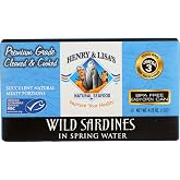Henry And Lisa, Wild Sardines In Spring Water, 4.25 Ounce