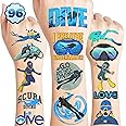 96PCS Cool Scuba Diving Temporary Tattoos Ocean Summer Beach Birthday Party Favors Decorations Supplies Decor Underwater Sports Tattoo Stickers Gifts For Kids Diver Boys Girls School Prizes Carnival