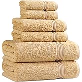Superior Luxury Cotton Bath Towel - 6 Piece Set, Premium Egyptian Cotton Towels, Gold