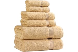 Superior Luxury Cotton Bath Towel - 6 Piece Set, Premium Egyptian Cotton Towels, Gold