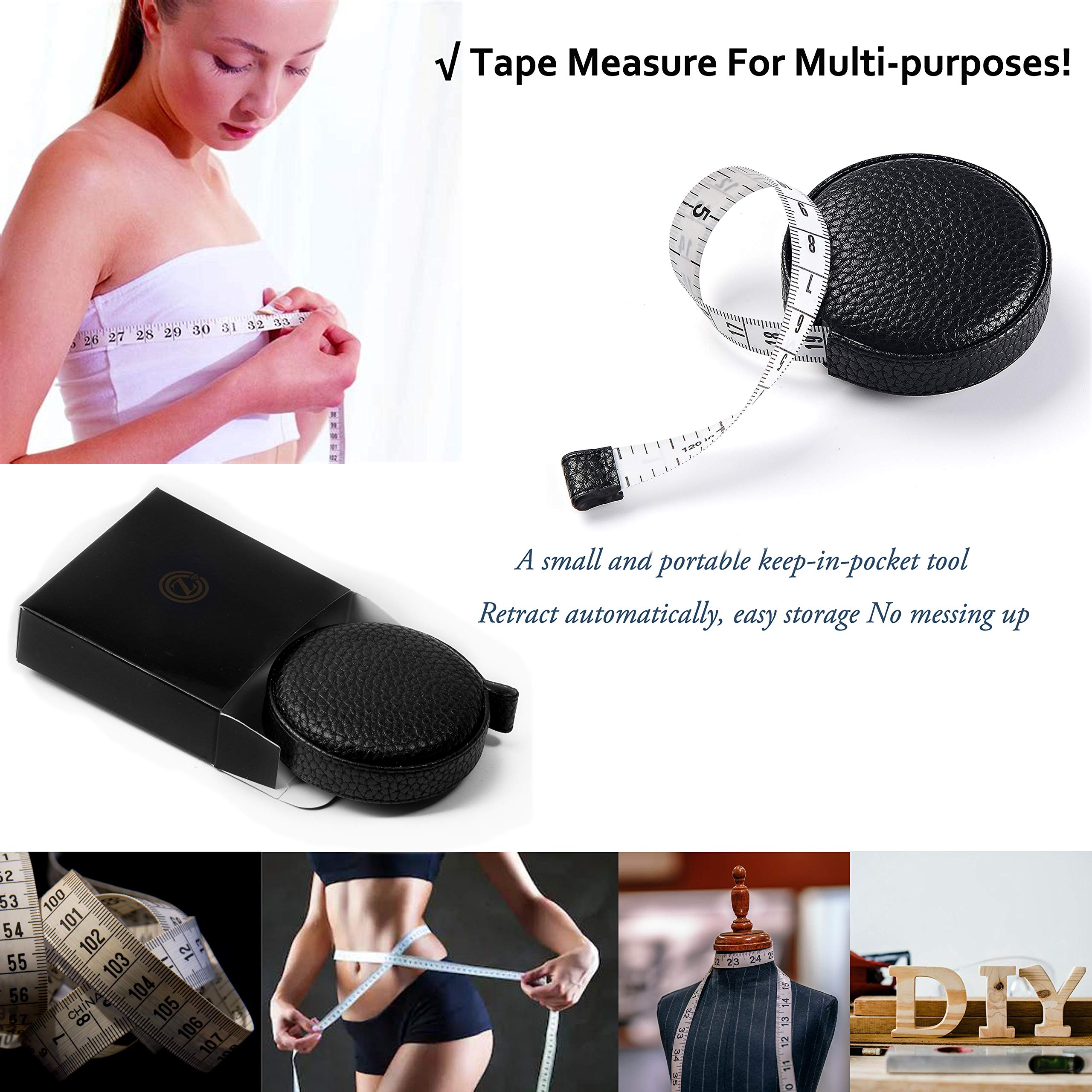 3m/120 Tape Measure Body Measuring Tape for Body Cloth Tape Measure for Sewing Fabric Tailors Medical Measurements Tape Dual Sided Sewing Cloth Tailor Craft Ruler Retractable (Black, 1 Pack)