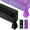 Just Shimmer 2 Pcs Black & Purple Holographic Laser Tablecloths Iridescence Shiny Table Covers 40" x 108" Halloween Decorations Space Plastic Table Cloths for Birthday Party Wedding Events Supplies