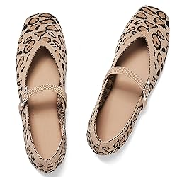 CELNEPHO Leopard Mary Jane Flats for Women Square