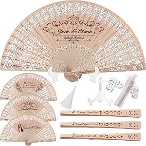 Custom Fans for Wedding Guests,Personalized Wooden Folding Hand Fans in Bulk with Organza Bags & Tassels,Wedding Favors,Baby