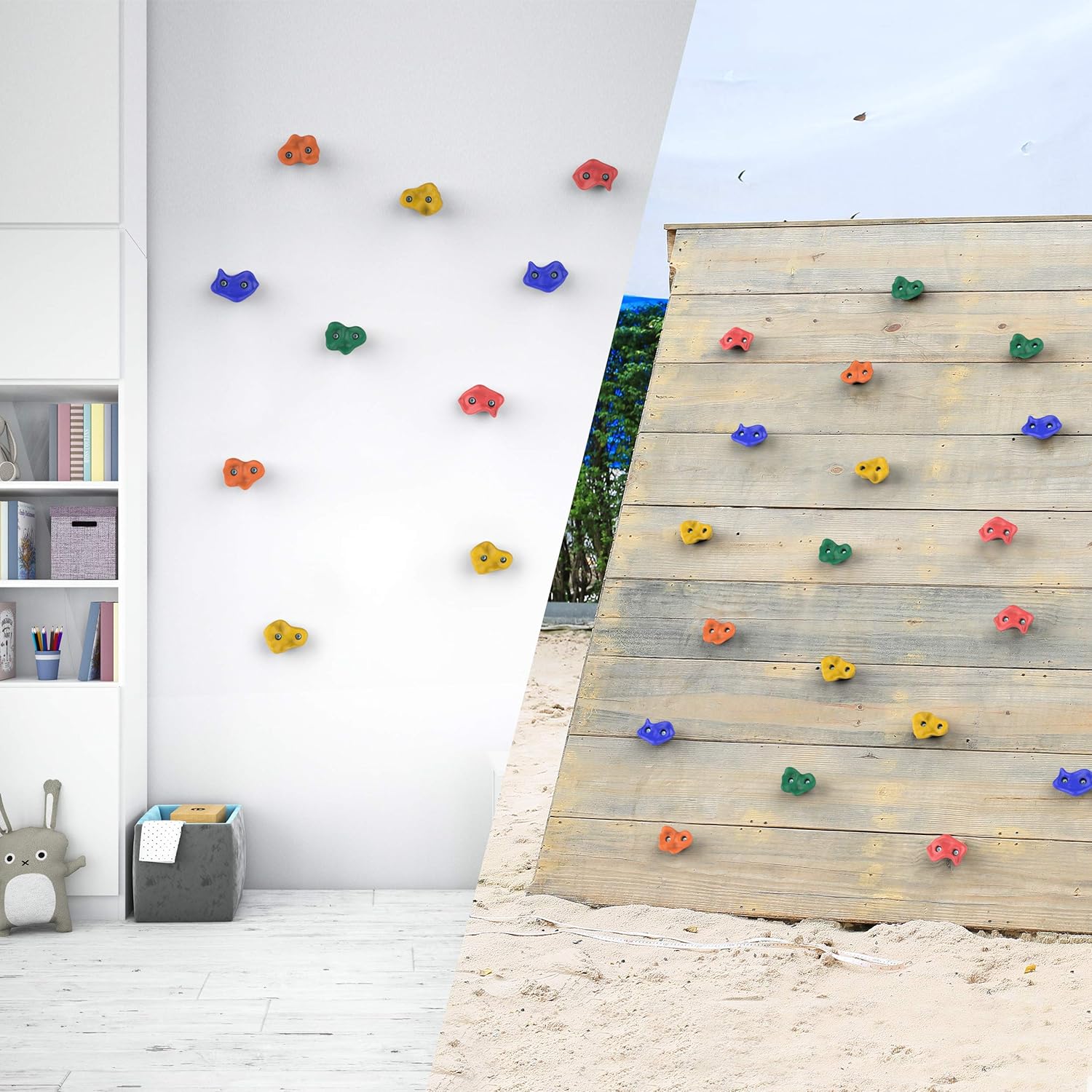 Rock Climbing Holds for Kids, 25 Rocks with 8ft Knotted Rope, Rock Wall Handles and Carry Bag: Toys & Games