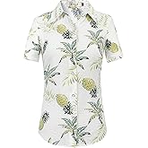SSLR Womens Hawaiian Shirts Floral Short Sleeve Blouses Button Up Shirts for Women