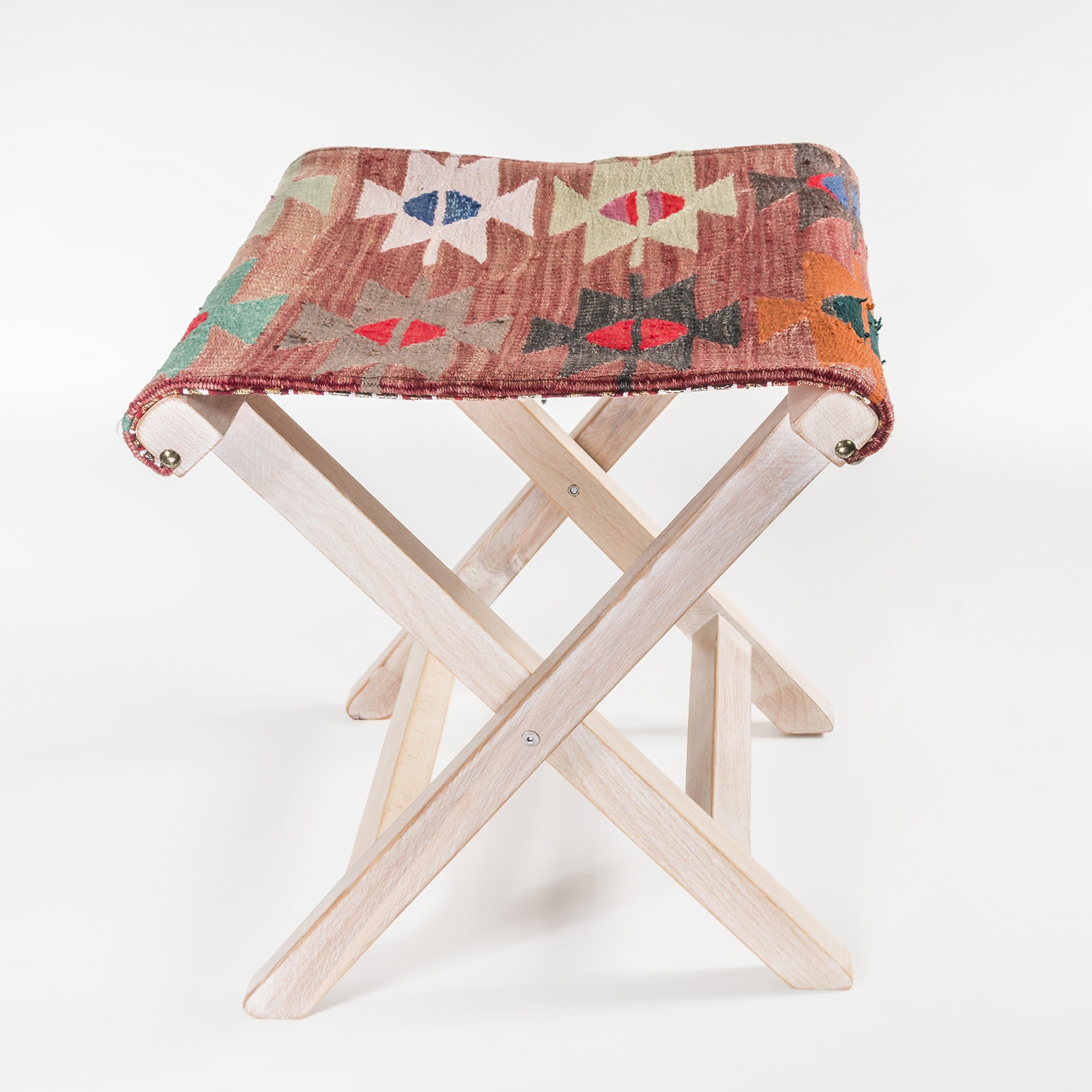 Portable bohemian stool, kilim rug chair and table base