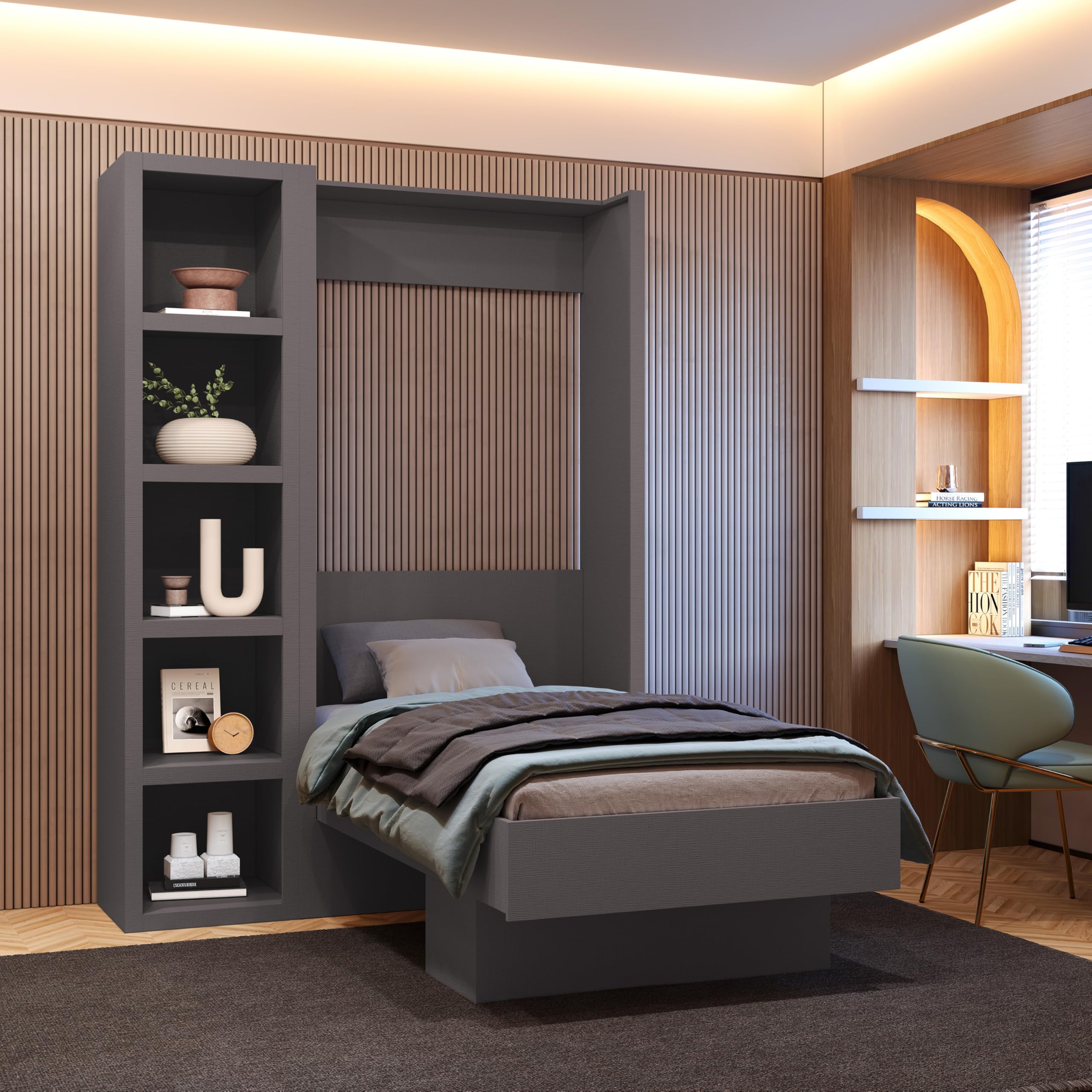 Photo 1 of (truck/trailer pick up only)
Oakland Living Easy-Lift Twin Murphy Wall Bed in Dark Grey with Bookshelf