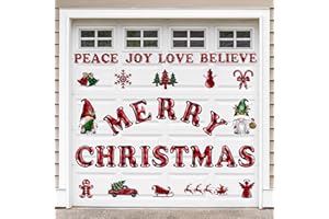 WHYMEO Christmas Garage Door Decoration Magnet 30Pcs, Merry Christmas Garage Door Magnets Refrigerator Car Magnetic Stickers, Holiday Buffalo Plaid Garage Door Decor Fridge Magnet Decals for Home Decoration