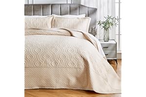 Qucover Oversized King Quilts 128x120,Soft and Comfortable Ultrasonic Quilting California King Quilt Oversized, 3 Piece Microfiber Polyester Oversized Quilts of Beige for Bedroom