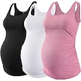 Liu & Qu Maternity Tank Tops Rib Side-Shirred Sleeveless Pregnancy Basic Shirt 3-Pack