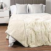 Pavilia Cream Beige Fluffy Fuzzy Blanket, King Size, Super Soft Thick Faux FurSherpa, 90x108