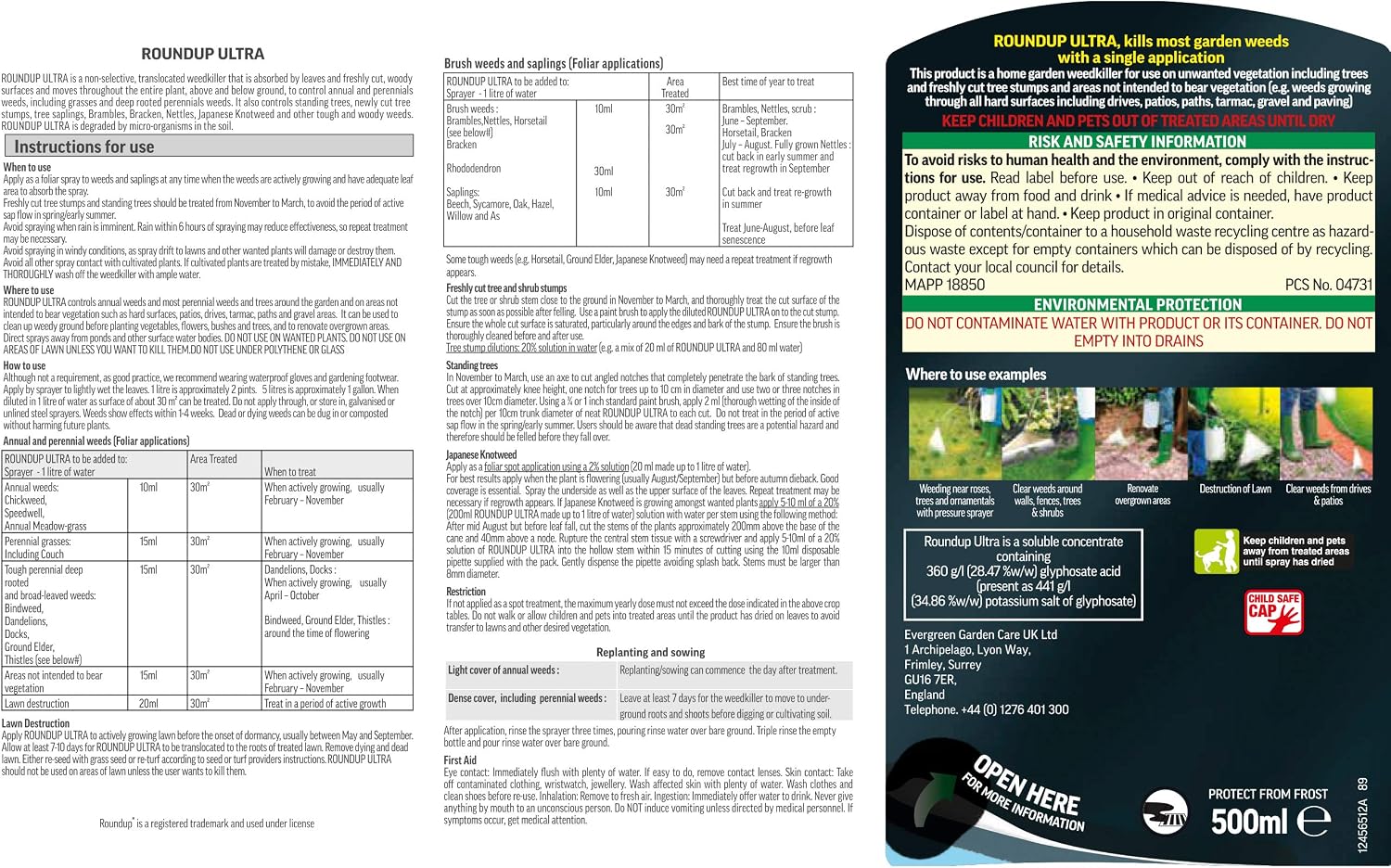 Roundup Ultra 500ml Super Concentrate Weedkiller, Green, 500 ml - Image 3