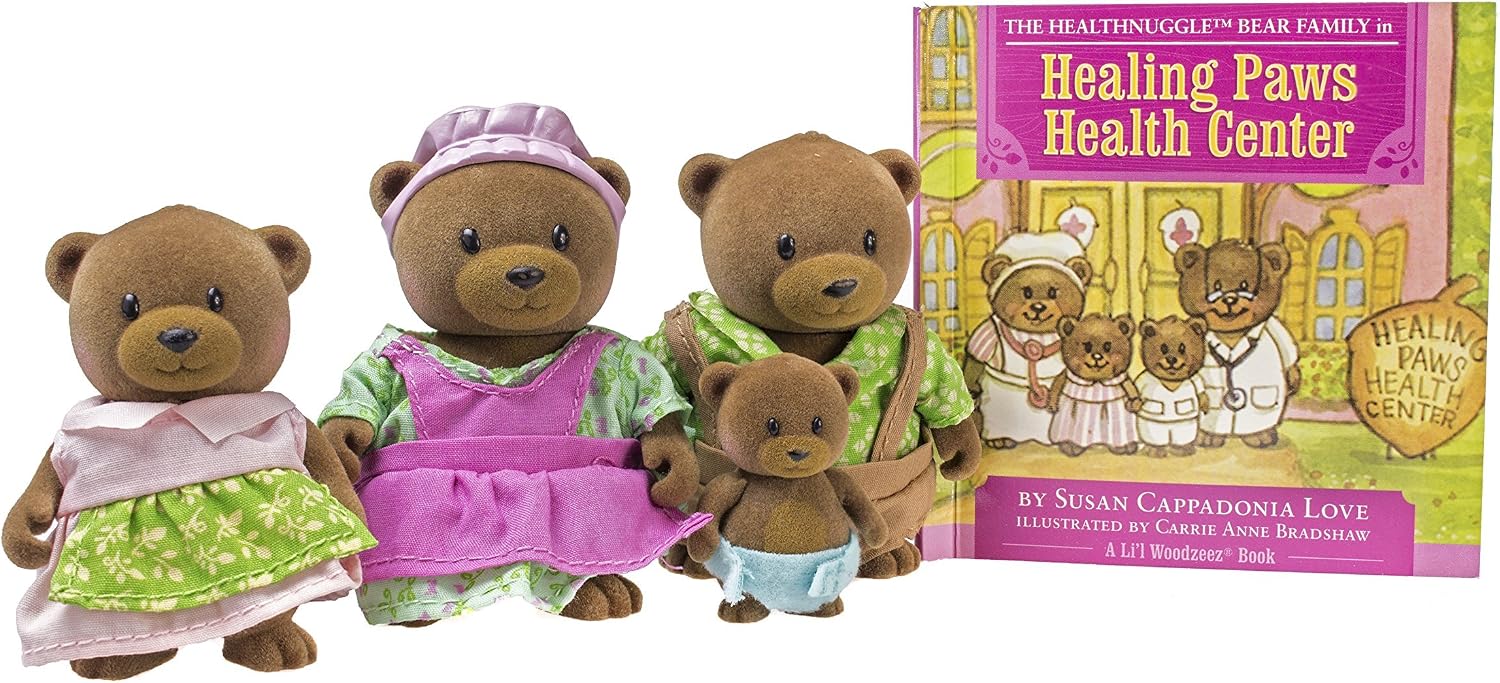 Li'l Woodzeez, Healthnuggle Bear Family Set, 4 Collectible Doll Figures with Storybook, Encourages Imaginative Pretend Play