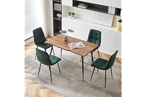 NORDICANA 5-Piece Dining Table Set, 47 in Modern Irregular Rectangle Kitchen Table & 4 Forest Green Velvet Upholstery Side Chairs, Metal Legs, Dining Room Set for 4
