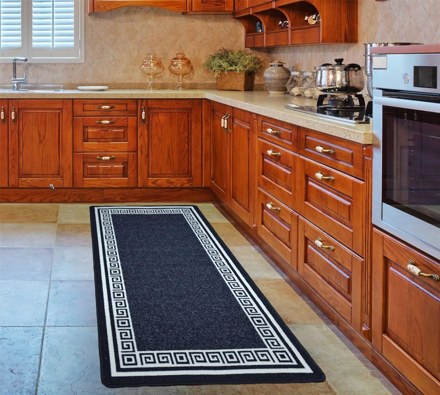 BRAVICH Black Extra Large Medium Small Kitchen Floor Machine Washable Rubber Back Rug Hallway