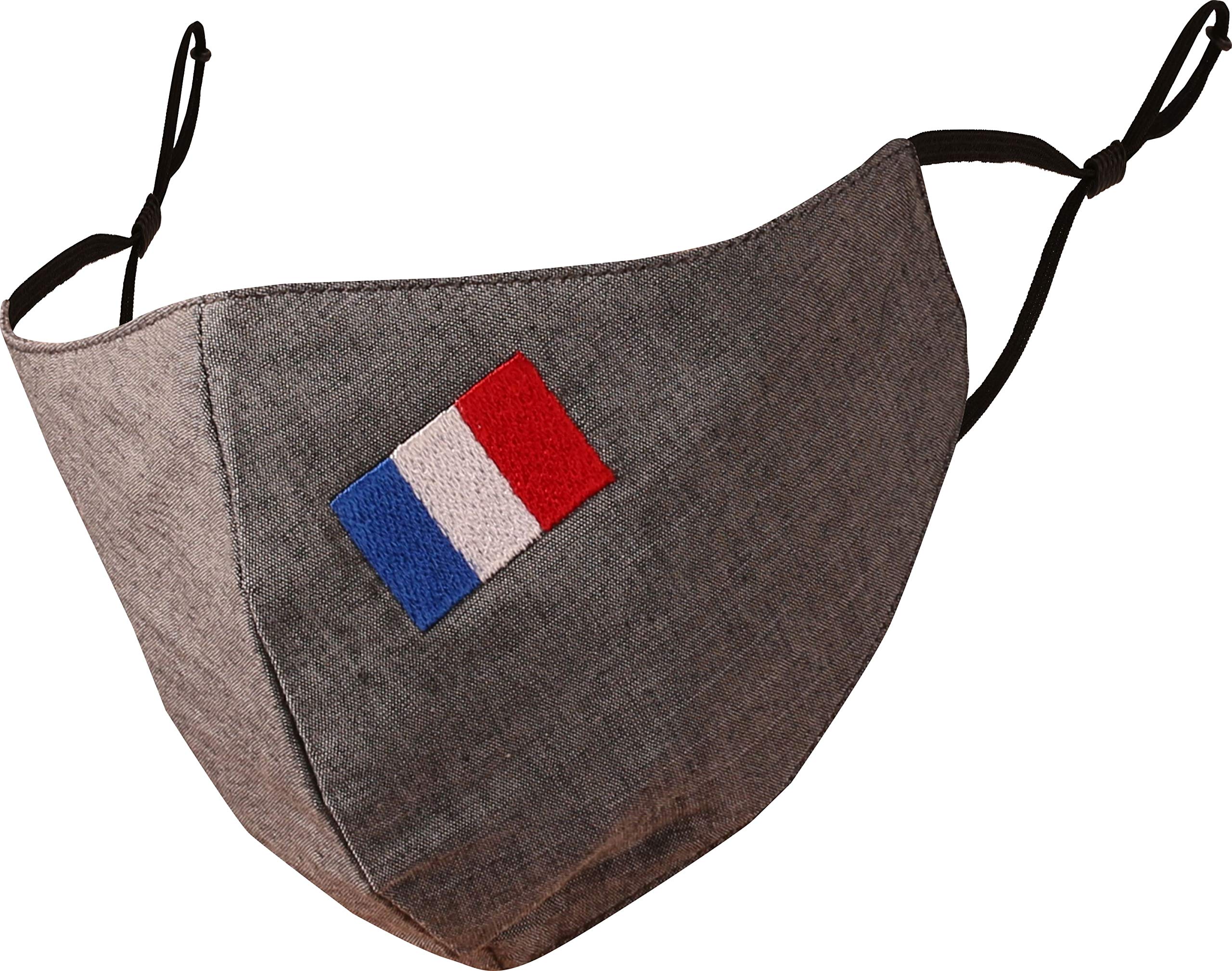 Touchstone Kids French Flag embroidered 3 layer cotton face masks reusable machine washable adjustable for children. (Pack of 1). Grey — image 1
