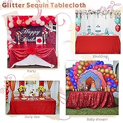 Trlyc Red Sequin Tablecloth - 60x84inch Glitter