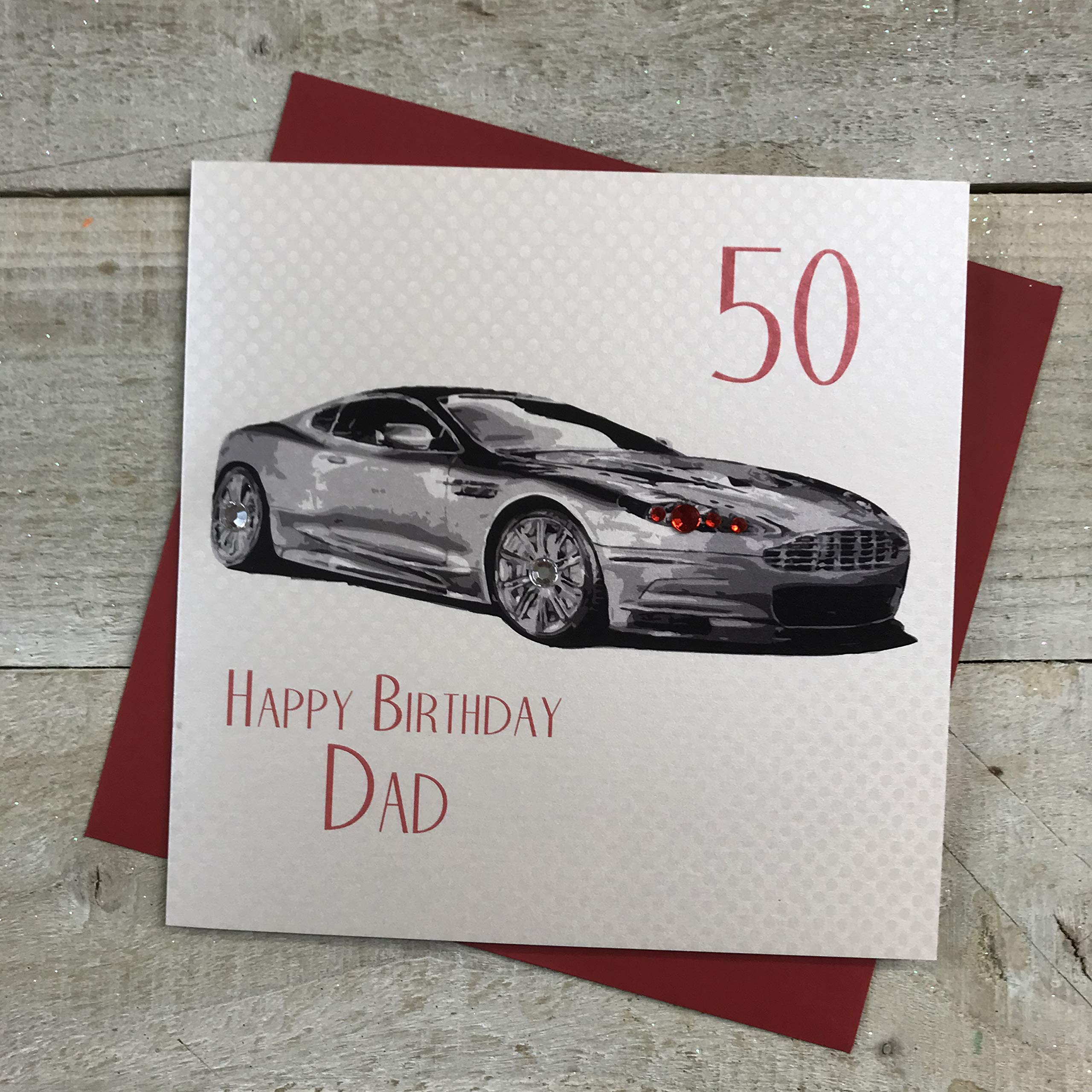 WHITE COTTON CARDS Sports Car 50 Happy Dad Handmade 50th Birthday Card, SB51-50