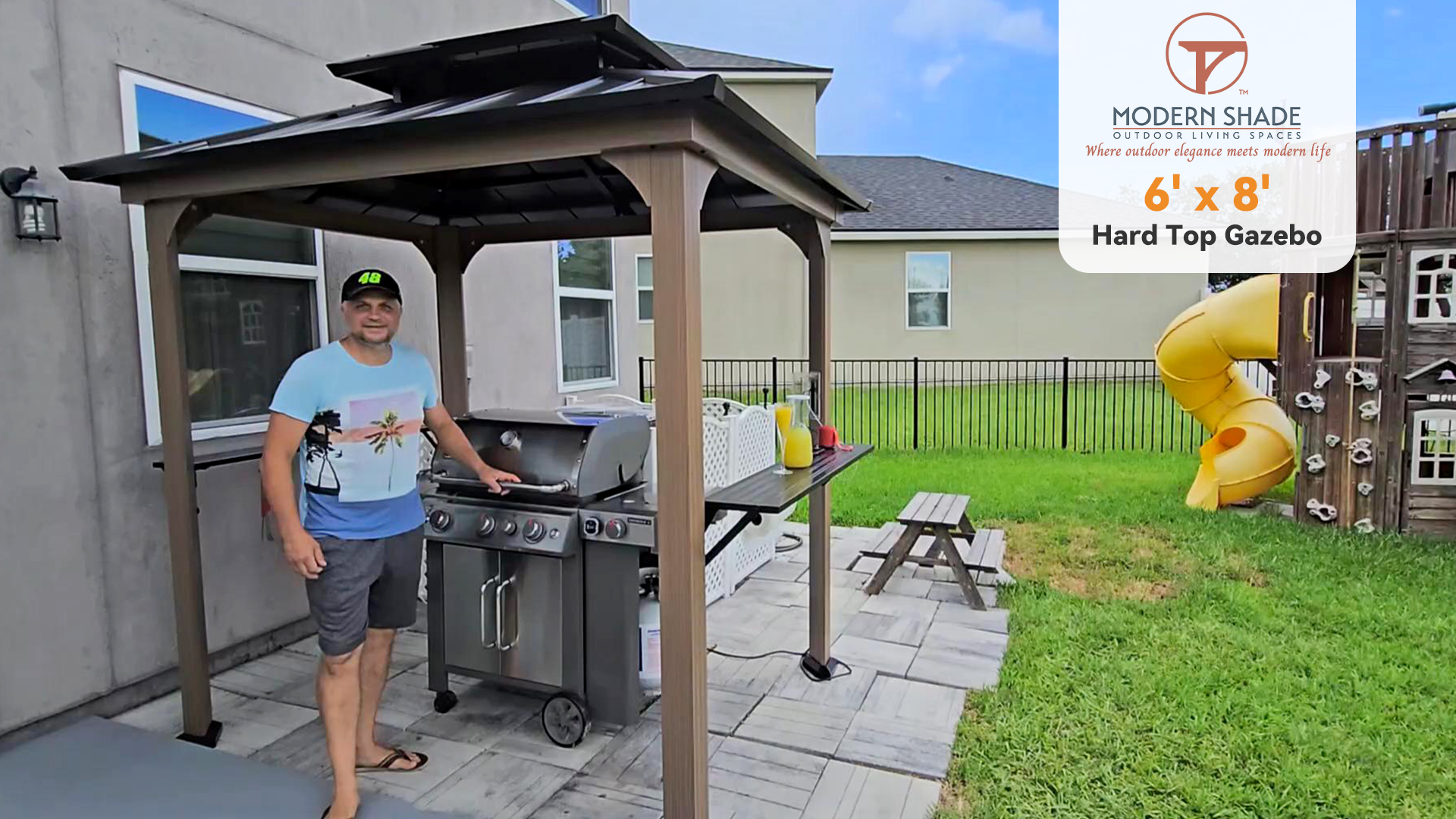 Modern Shade 6x8 Aluminum Grill Gazebo with USB Charging, Hardtop, Black image 23