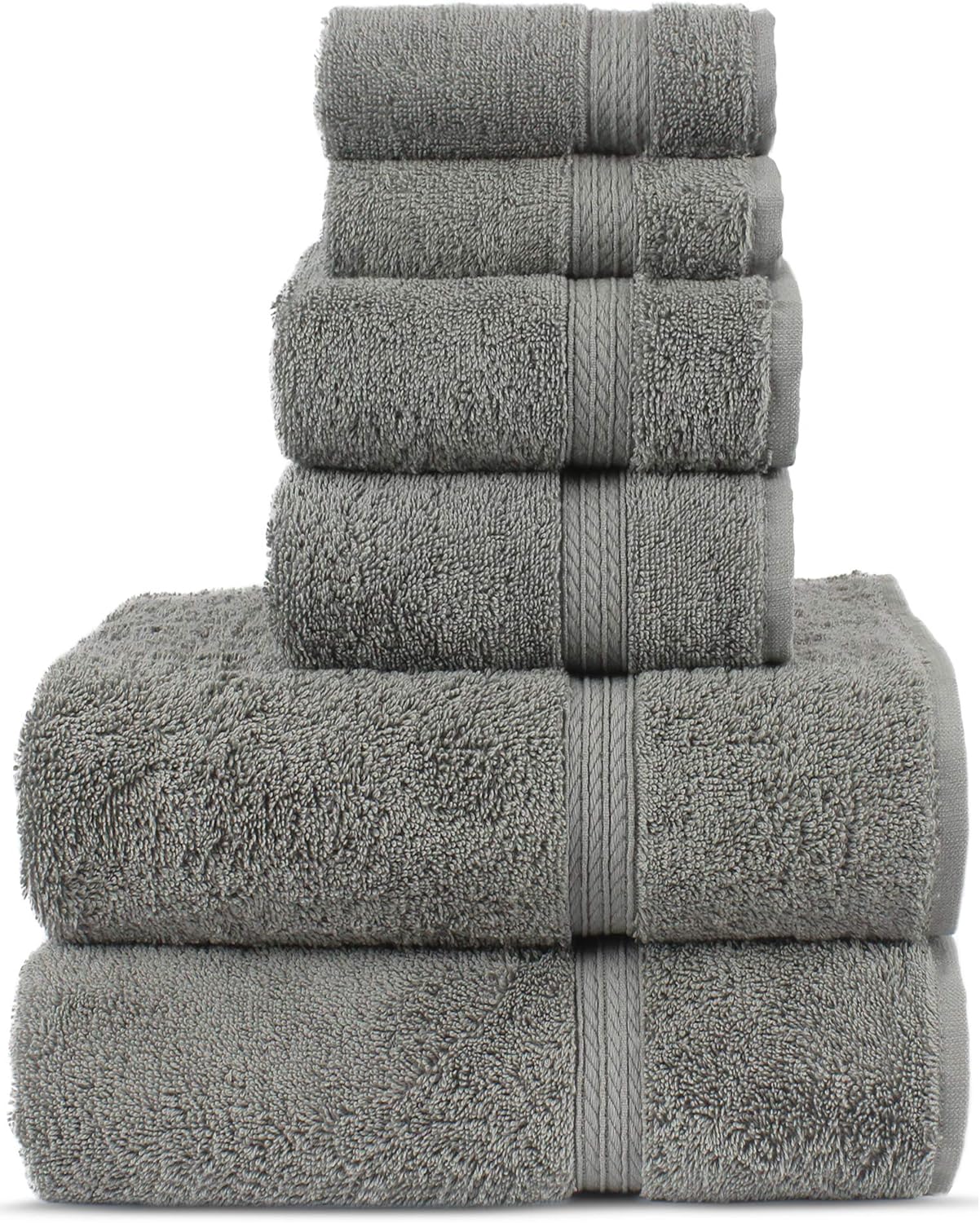 TURKUOISE TURKISH TOWEL Premium Turkish Cotton Double Border Towel Set - Eco Friendly,Bath Towels, Hand Towels, Wash Clothes (Wide Border-White, 6): Home & Kitchen