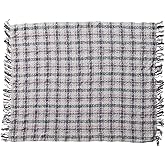 Creative Co-Op Hand-Woven and New Zealand Wool Slub Throw with Fringe, Grey and Natural Plaid