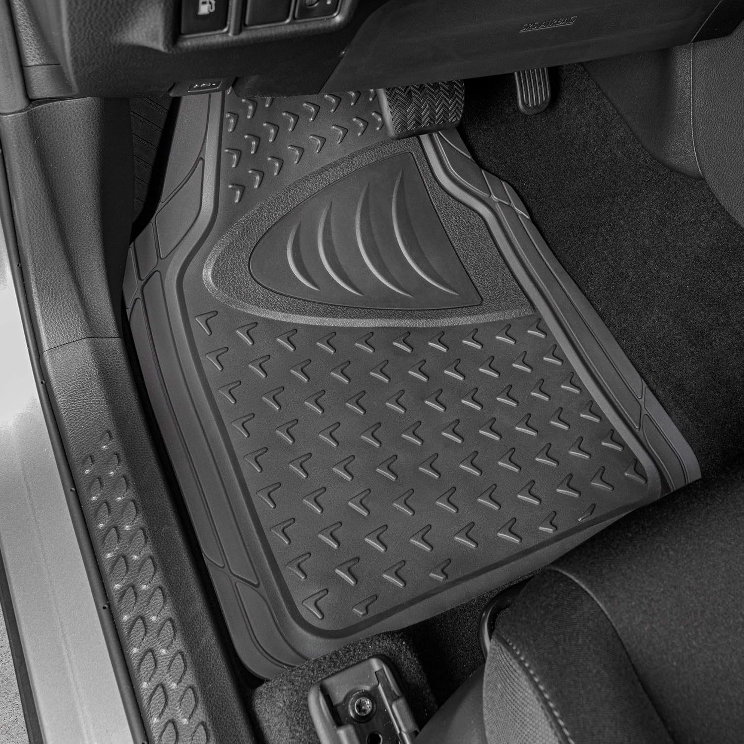 Amazon Com Sharper Image Black 4 Piece Full Set Rubber Floor Mats For Car Truck Van Suv Odorless All Season Trim To Fit Protection Anti Slip Full Coverage Automotive