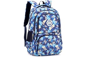 BANSUSU Geometric-Print Backpack for Boys Middle-School Elementary Bookbags