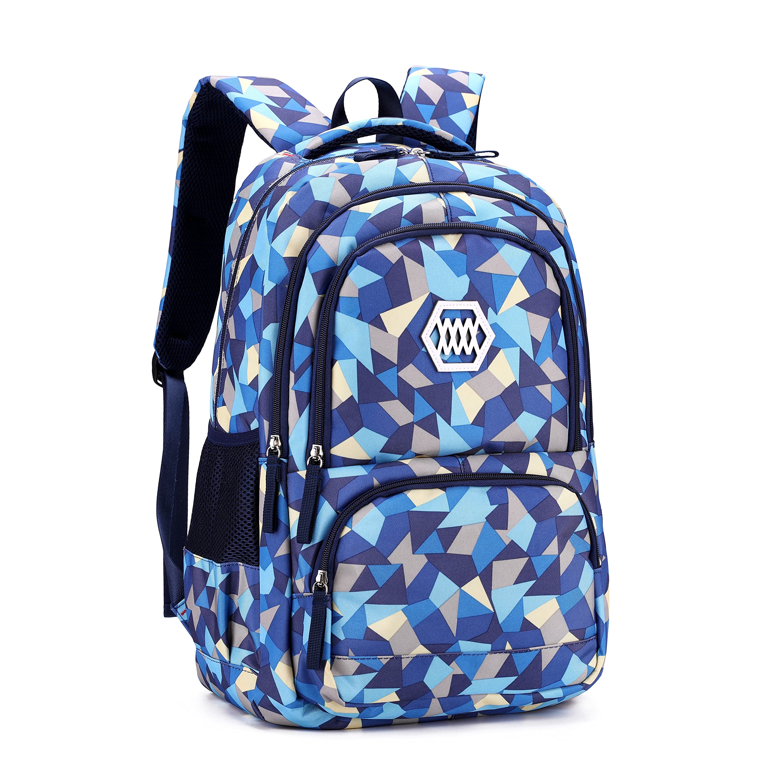Bansusu Geometric Print Backpacks School-Bag for Boys Primary School Kids Backpacks Elementary Bookbags, Blue-S