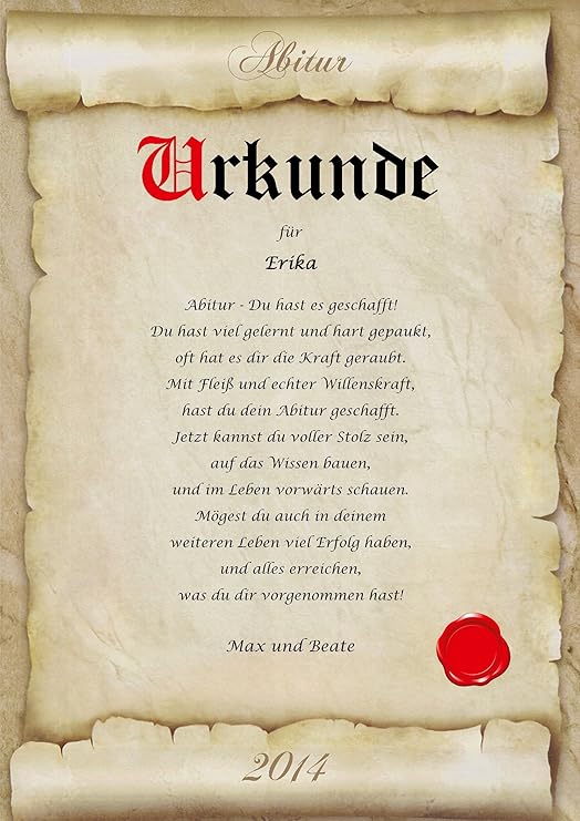 Urkunde personalisiert Geschenk Karte ABI 2018 Abitur Schule Abschluss