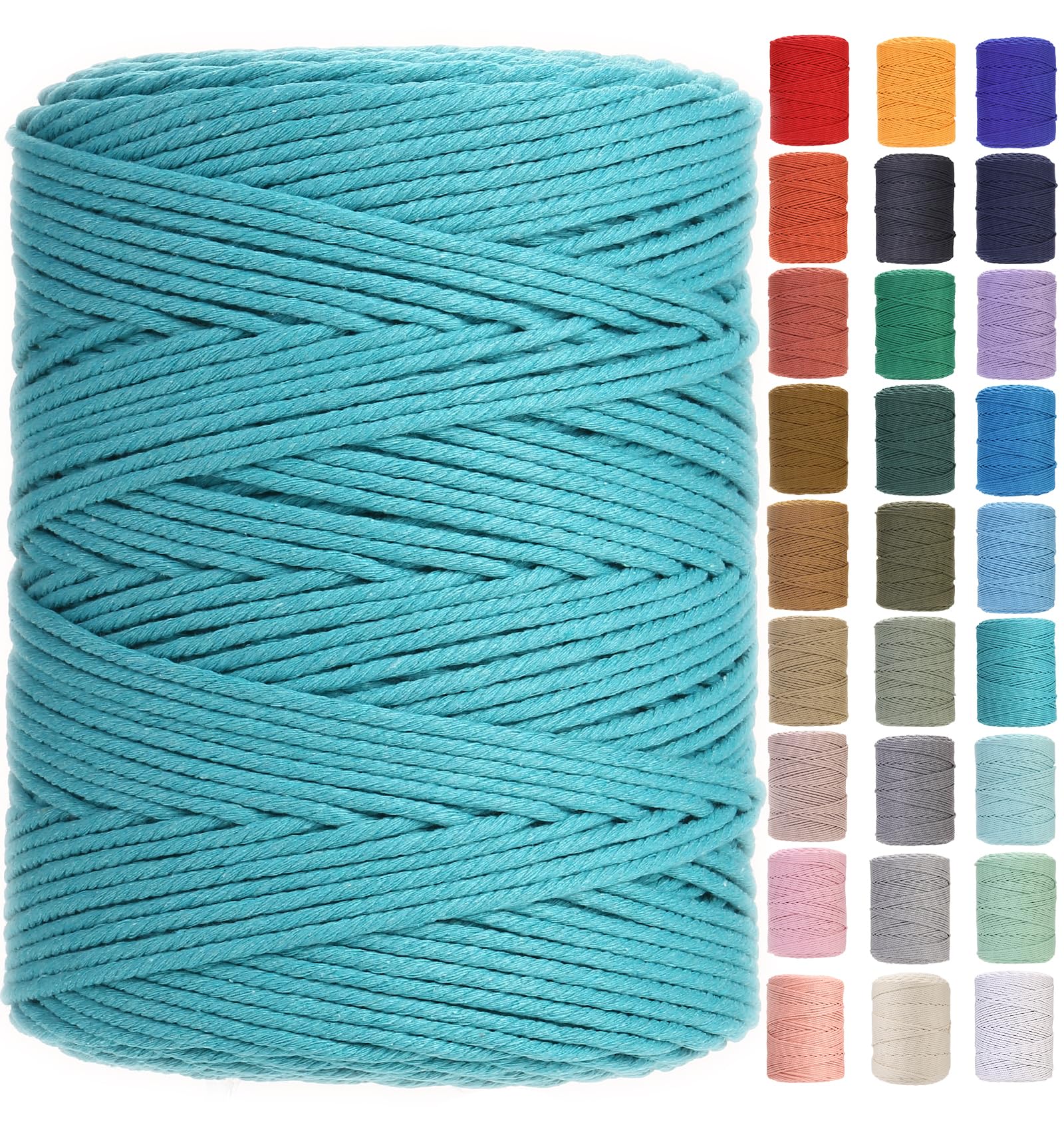 GOHOF Macrame Cord 3mm x 450m Premium Cotton Rope, 4 Strand Twisted Soft for Art Projects, Natural String Without Chemicals (Lake Green) — image 1