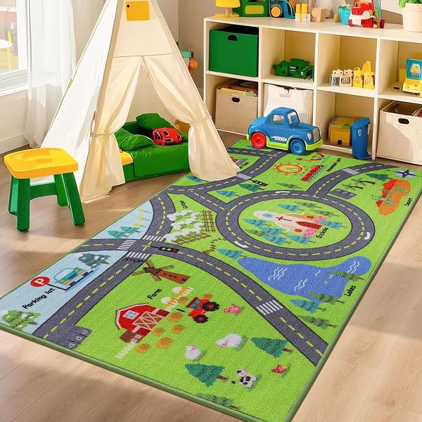 BEQHAUSE KIDS ROOM RUGS CITY LIFE, 32″X60″ EDUCATIONAL ROAD TRAFFIC KIDS RUG, NON SLIP WASHABLE KID CARPETS FOR CHILDREN ROOM BEDROOM PLAYROOM NURSERY ROOM DECOR