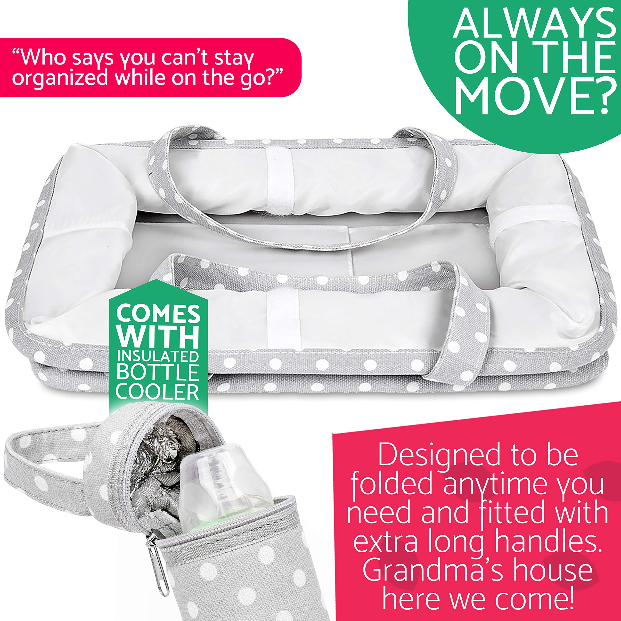 Baby Diaper Caddy Organizer Changing Table Nursery Basket | Premium Cotton Canvas Large Storage Bin | Sweet Carling\'s Portable Tote Bag For Diapers and More | Shower Registry For Boys and Girls