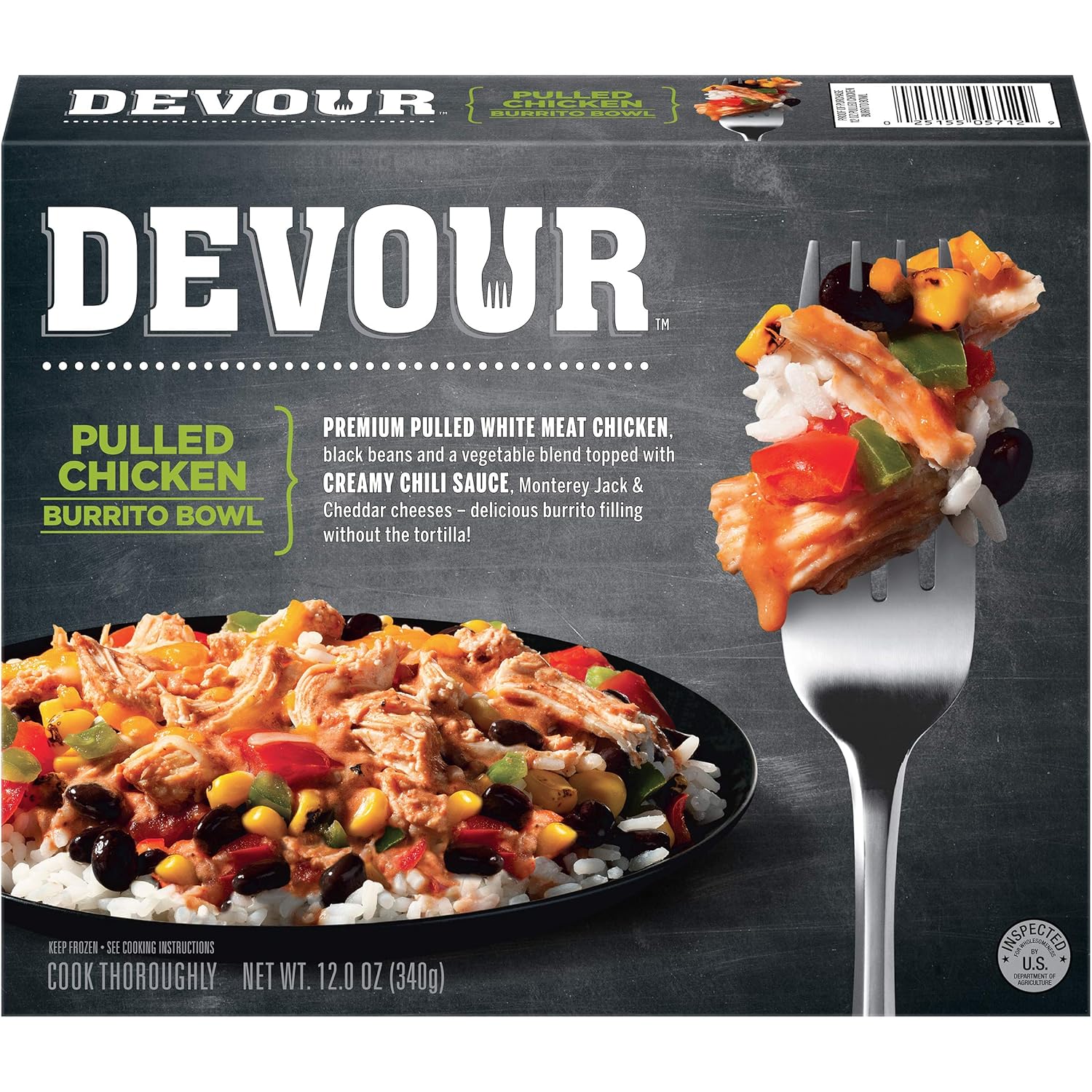 Devour Pulled Chicken Burrito Bowl Frozen Meal (12 oz Box)