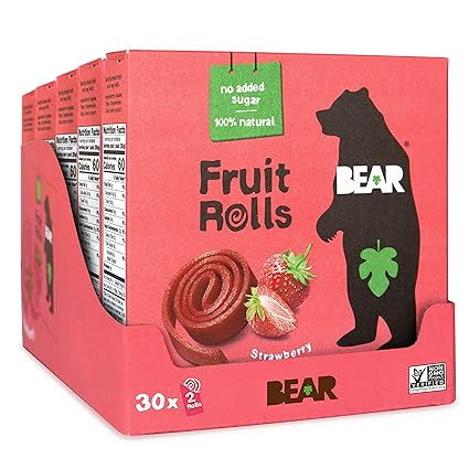Amazon Com Bear Real Fruit Snack Rolls Healthy School And Lunch Snacks For Kids And Adults Strawberry 21 Ounce Pack Of 30 Grocery Gourmet Food