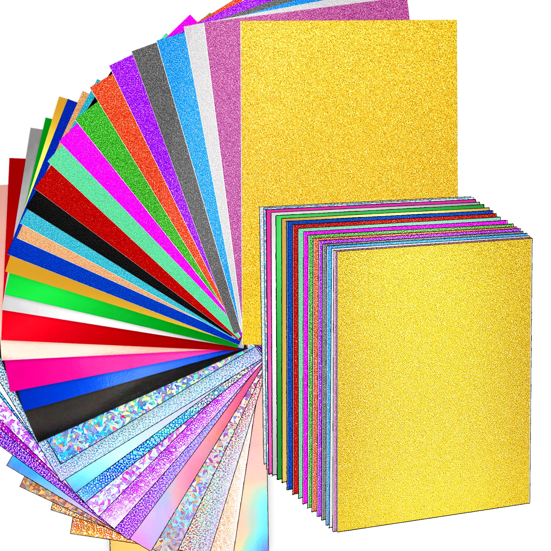 Photo 1 of 120 Sheets Glitter Metallic Cardstock Paper, 8.5" x 11" Color Foil Mirror Holographic Paper 250gsm/92lb for Arts and Crafts, Decorative, Invitations, Scrapbook Supplies