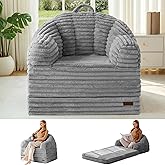 MAXYOYO Folding Sofa Bed Chair, Sleeper Chair for Adults, Faux Fur, Single | 2-in-1 Fold-Out Chair Bed, Convertible Floor Lounger with Carry Handle for Reading or Relaxing, Grey