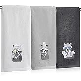 SmoothNovelty 3 Pcs Raccoon Gifts Raccoon Funny Hand Towels for Bathroom Decorative Embroidered Towels Retro Bathroom Decor 100% Cotton for Women Kitchen Decor, 13.4 x 29.5 Inch