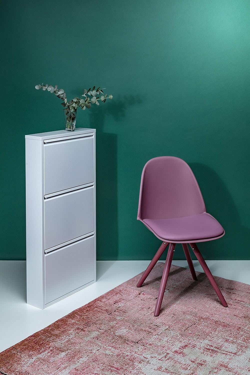 Kare Design Shoe cabinet Caruso, White, 104x50x15 cm, Tilting shoe cabinet, Shoe storage, with 3 flaps, for 6 works of shoes - Image 3