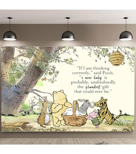 Vintage Winnie Puuh Babyparty-Banner – 1,5 X 91,4 Cm, PEVA-Stoff, Für Foto-Hintergrund & Wanddeko