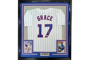 HOFSM.COM HALL OF FAME SPORTS MEMORABILIA Framed Autographed/Signed Mark Grace 33x42 Chicago Cubs Pinstripe Baseball Jersey JSA COA