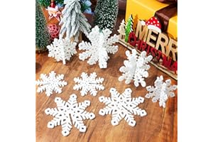 Shzbtdo 6 Sets White Snowflake Decorations, 12 PCS Wooden Christmas Centerpiece Table Decorations, Christmas Table Decors for Xmas Party Winter Decorations Indoor