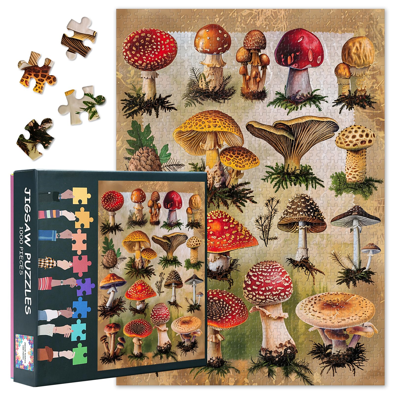 Mushrooms Jigsaw Puzzles for Adults 1000, Botany Difficult Family Puzzle Educational Games Home Decoration Wild Plants Theme, Challenging Puzzles for Adults Men & Women Gift (27.5"x19.7")