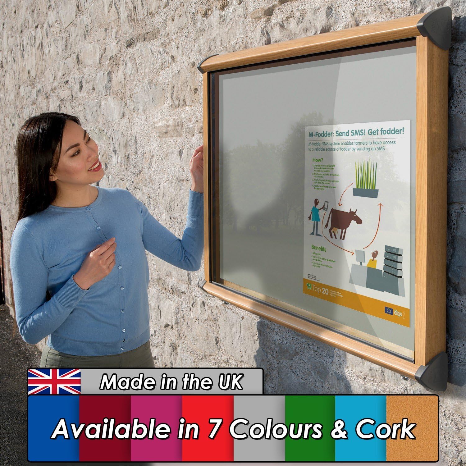 Wonderwall Outdoor Weatherproof (Grey) Lockable Notice Board (H)750 x (W)537mm, with Wood Effect