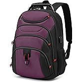 Boavan Laptop Backpack for men, 15.6 inch Laptop Bag with USB Port, Waterproof Travel Work Backpack Purse, Anti-Theft Teacher Nurse Doctor Casual Bookbags Office Business backpack,Purple Black
