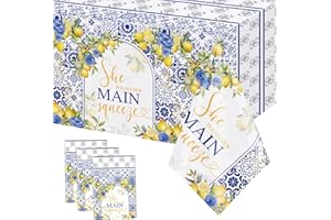 MEHOFOND 3 Pcs Capri Lemon Disposable Tablecloth, 108x54 Inch She Found Her Main Squeeze Rectangular Table Cover for Bridal S