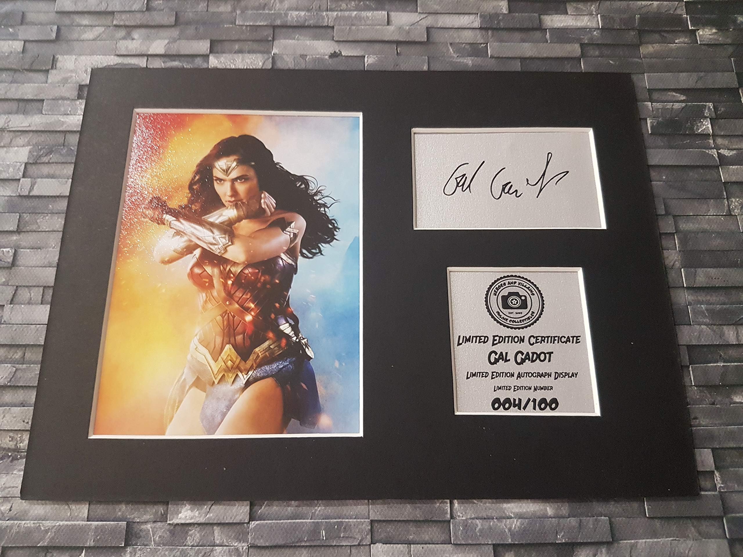 Gal Gadot - Wonder Woman - Signed Autograph Display - Mounted and Ready to be Framed - Justic League - DC Comics