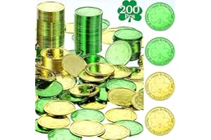 Zhanmai 200 Pieces St. Patrick's Day Coins Shamrock Lucky Plastic Coins Shamrock Leprechaun 3-Leaf Clover Good Luck Coins Plastic Table Sprinkles for St Patricks Day Decoration Favors