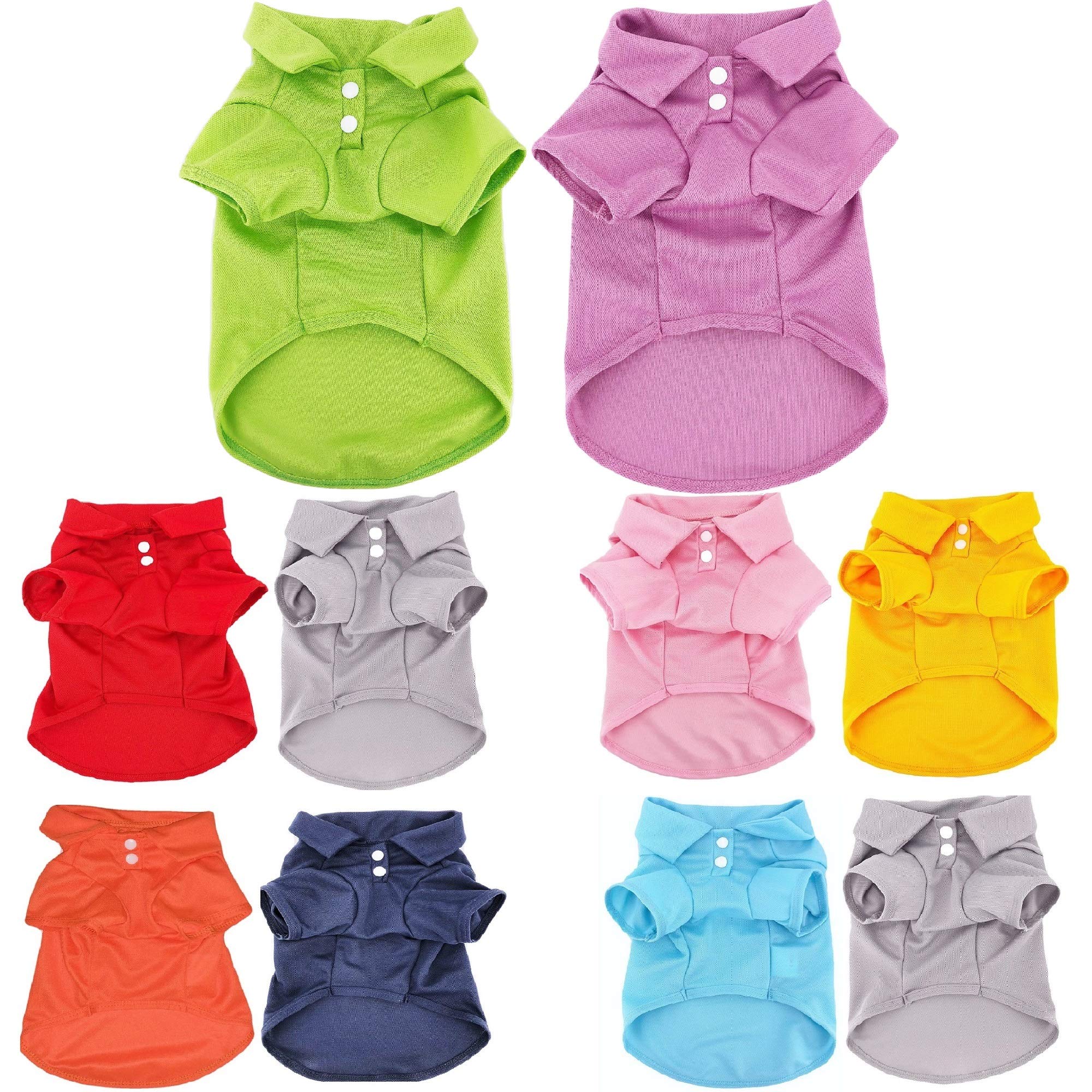 Pack of 2 Colors Dog Polo Shirt Cute Puppy Cat T-Shirt Solid Clothes Apparel for Small Pet (S: Length - 12", Green Lime and Lilac)